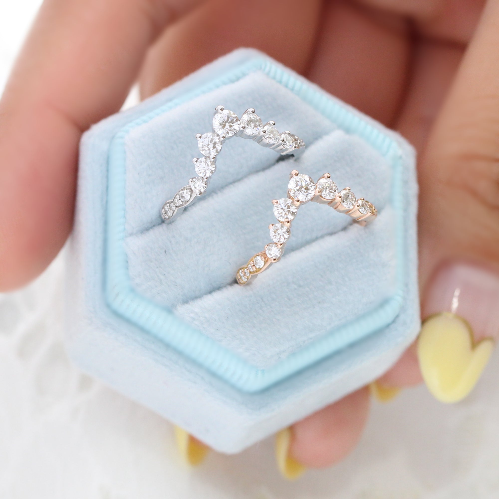 Large diamond wedding ring rose gold curved pave diamond band by la more design jewelry