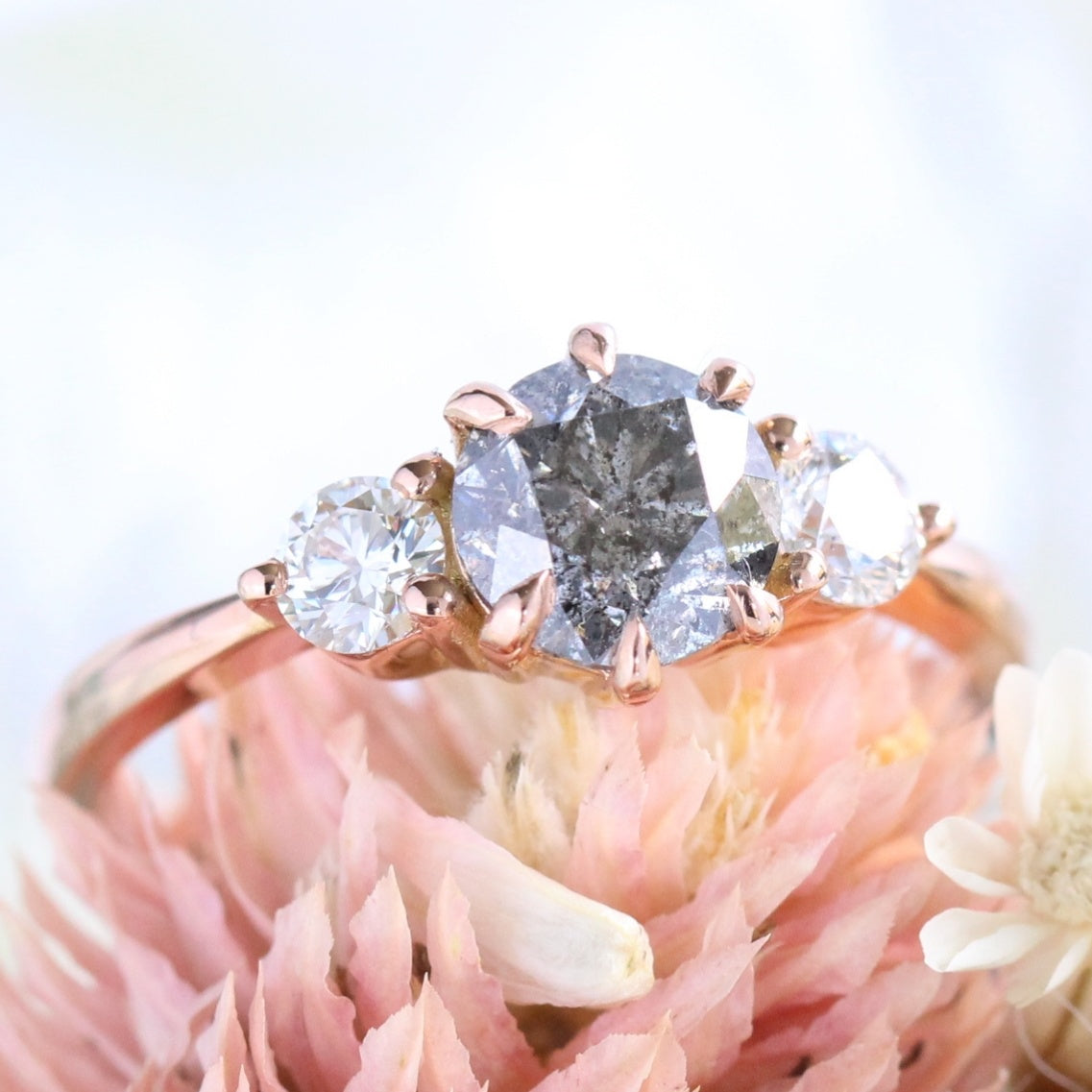 salt and pepper diamond ring rose gold 3 stone ring la more design jewelry