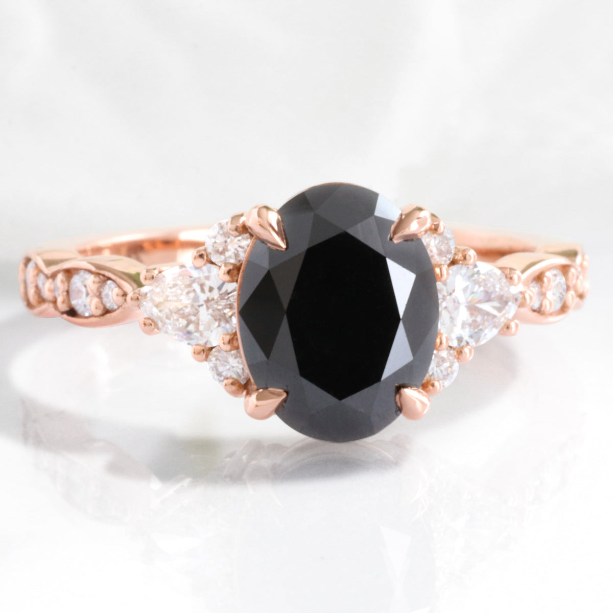 3 stone black diamond ring rose gold oval black diamond engagement ring la more design jewelry