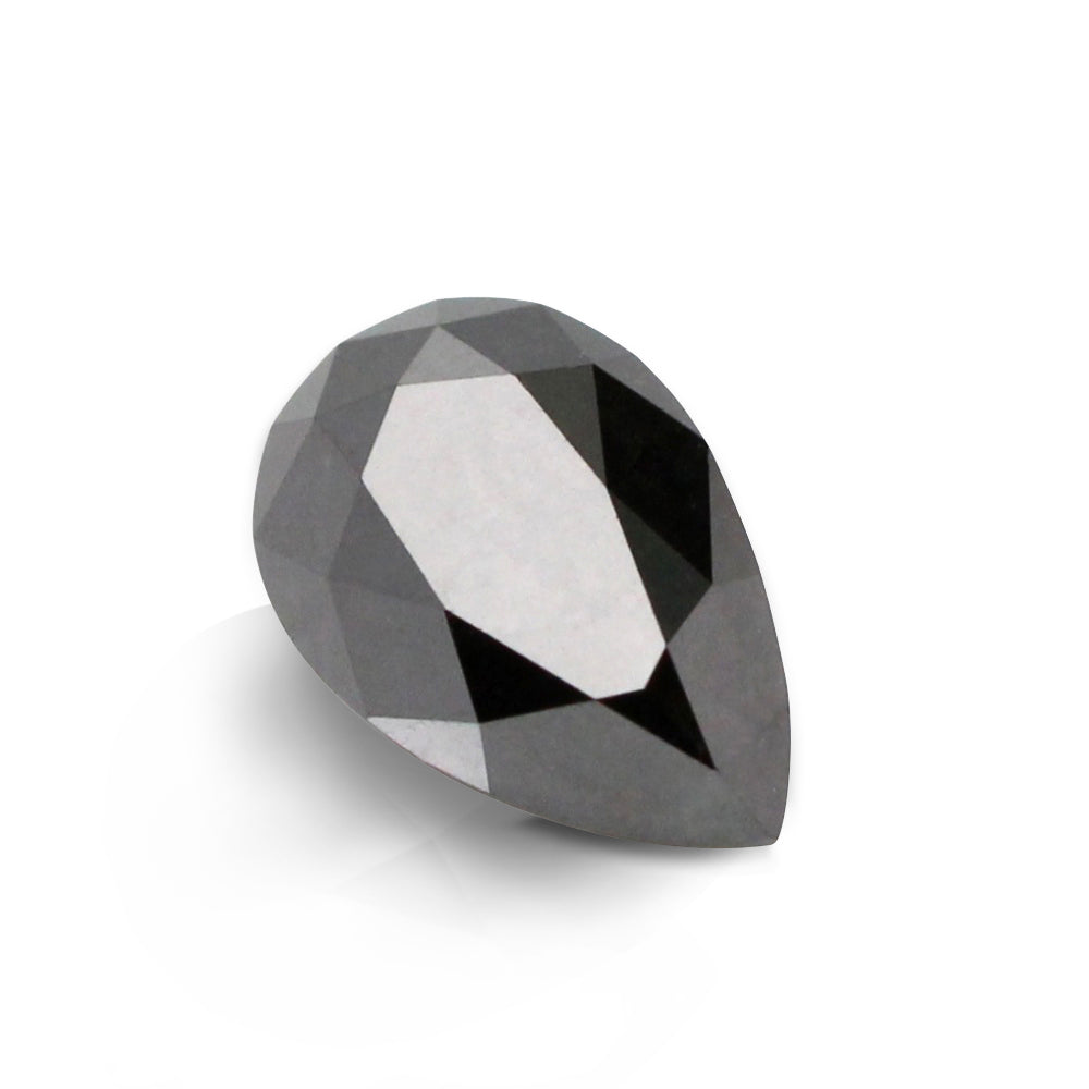 Grace Solitaire Black Diamond Ring Set w/ Pear Diamond and Chevron Wedding Band