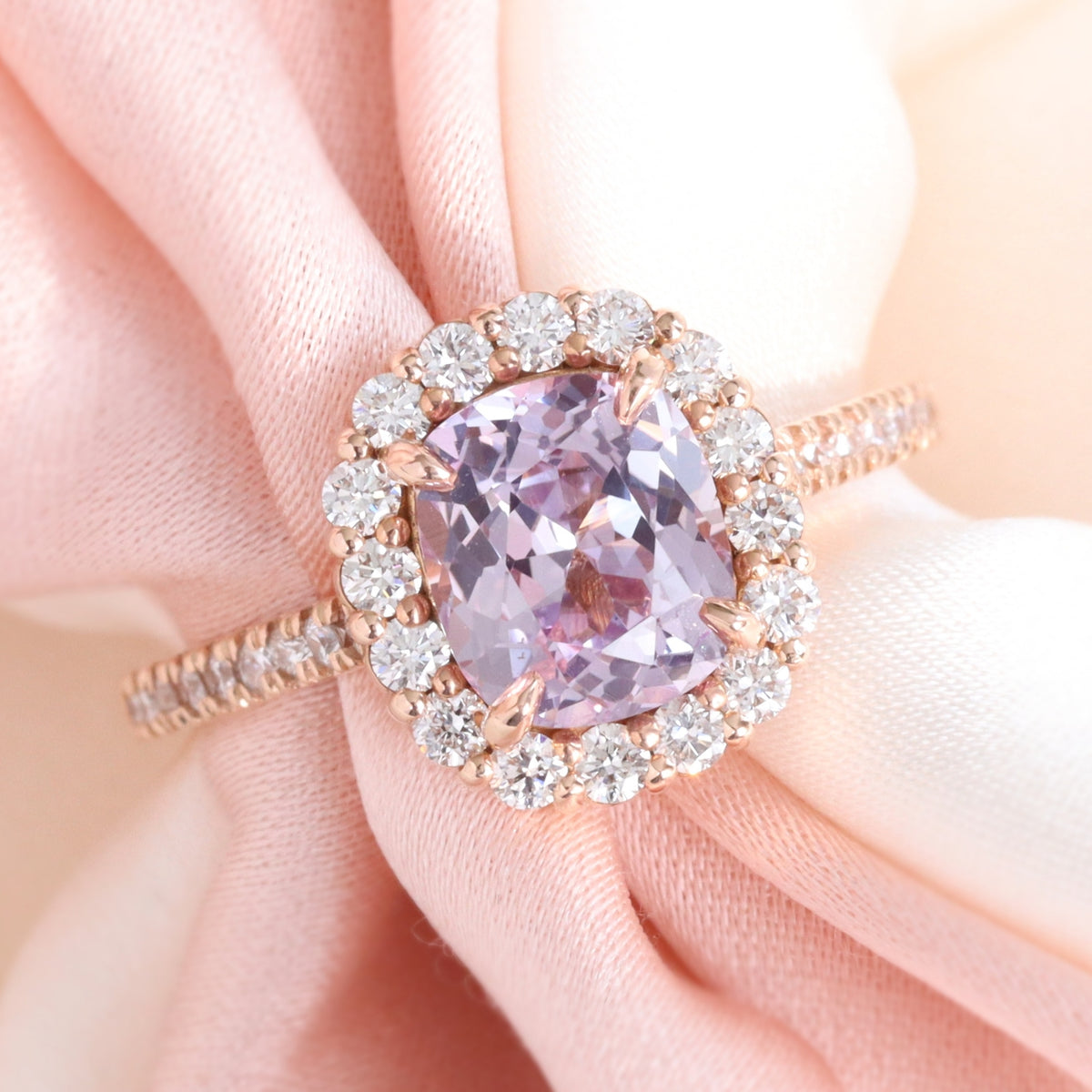 Cushion lavender sapphire ring rose gold halo diamond purple sapphire pave ring la more design jewelry