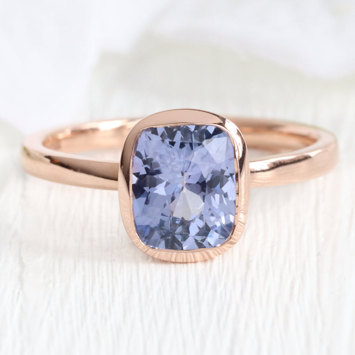 Cushion purple sapphire ring rose gold bezel solitaire ring la more design jewelry