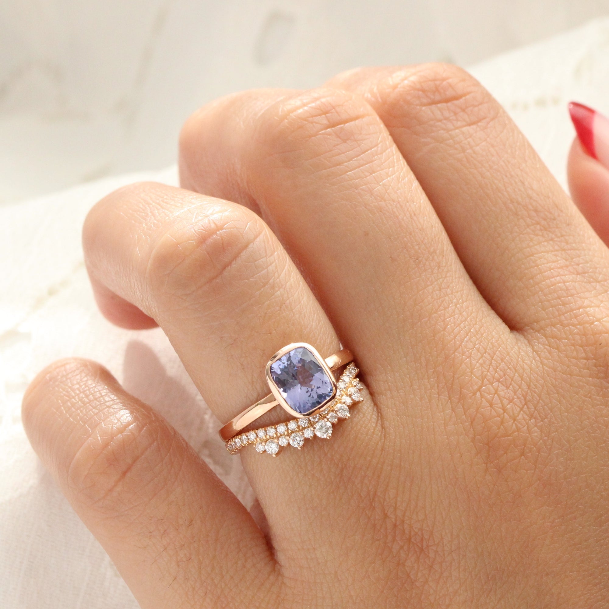 Cushion purple sapphire ring rose gold bezel solitaire ring la more design jewelry