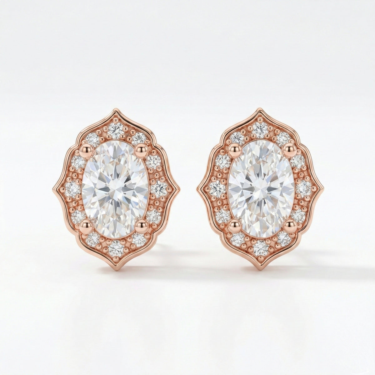 vintage halo diamond oval moissanite earrings rose gold diamond studs la more design jewelry