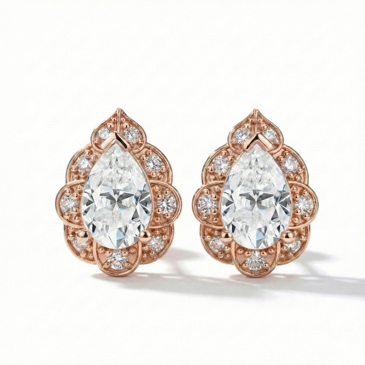 vintage halo diamond pear moissanite earrings rose gold diamond studs la more design jewelry