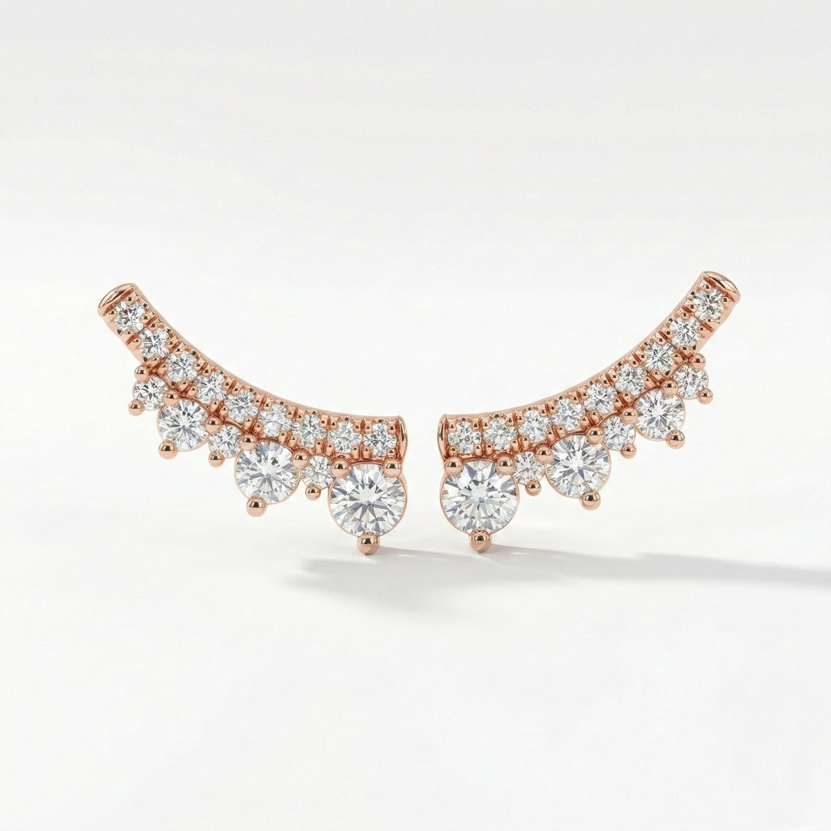 Smile diamond earring rose gold curved tiara diamond studs la more design