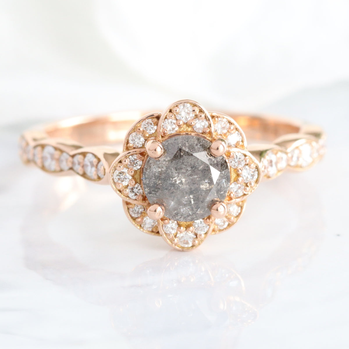 Salt and pepper diamond engagement ring rose gold grey diamond ring la more design jewelry