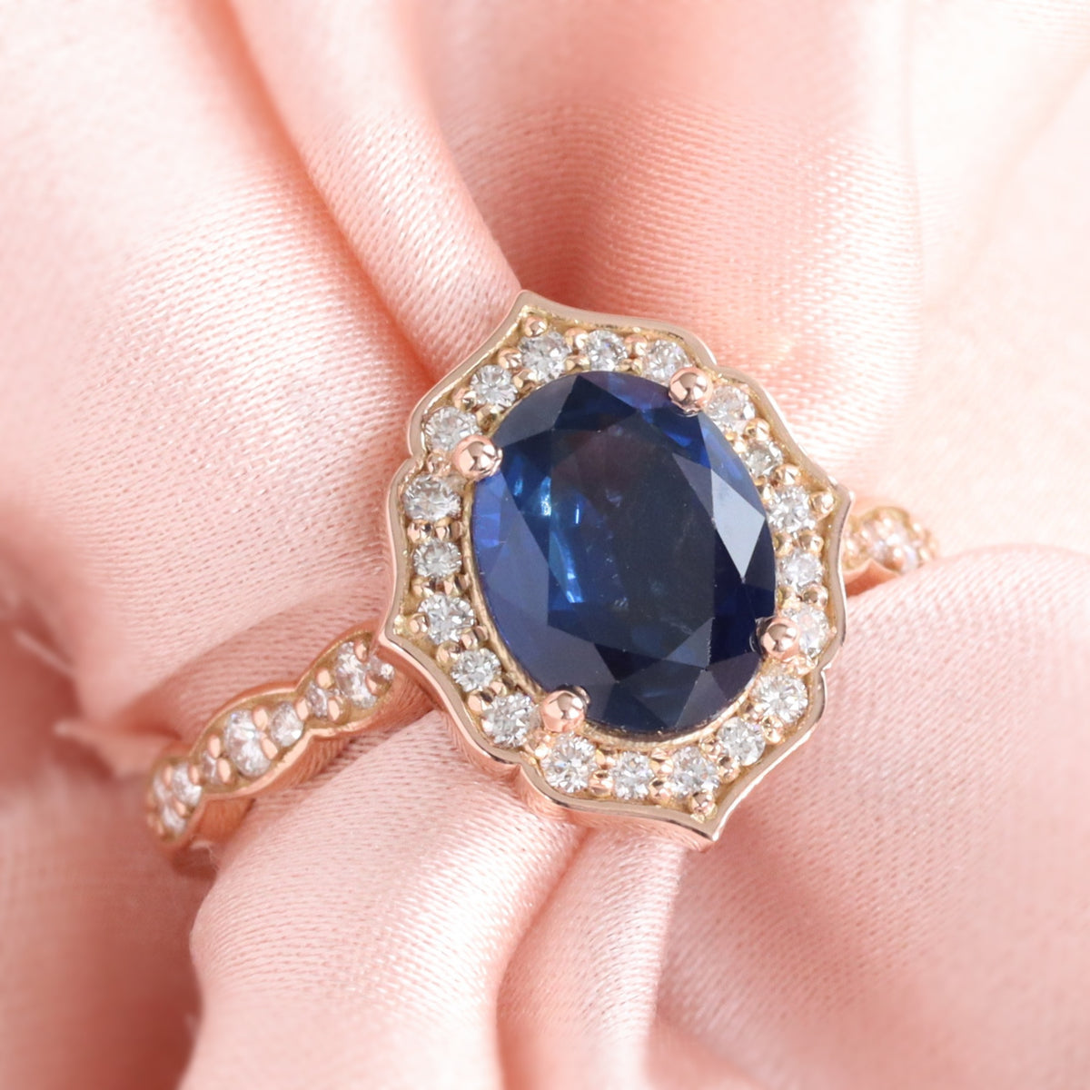 Large Australian blue sapphire ring rose gold oval dark blue sapphire diamond engagement ring la more design jewelry