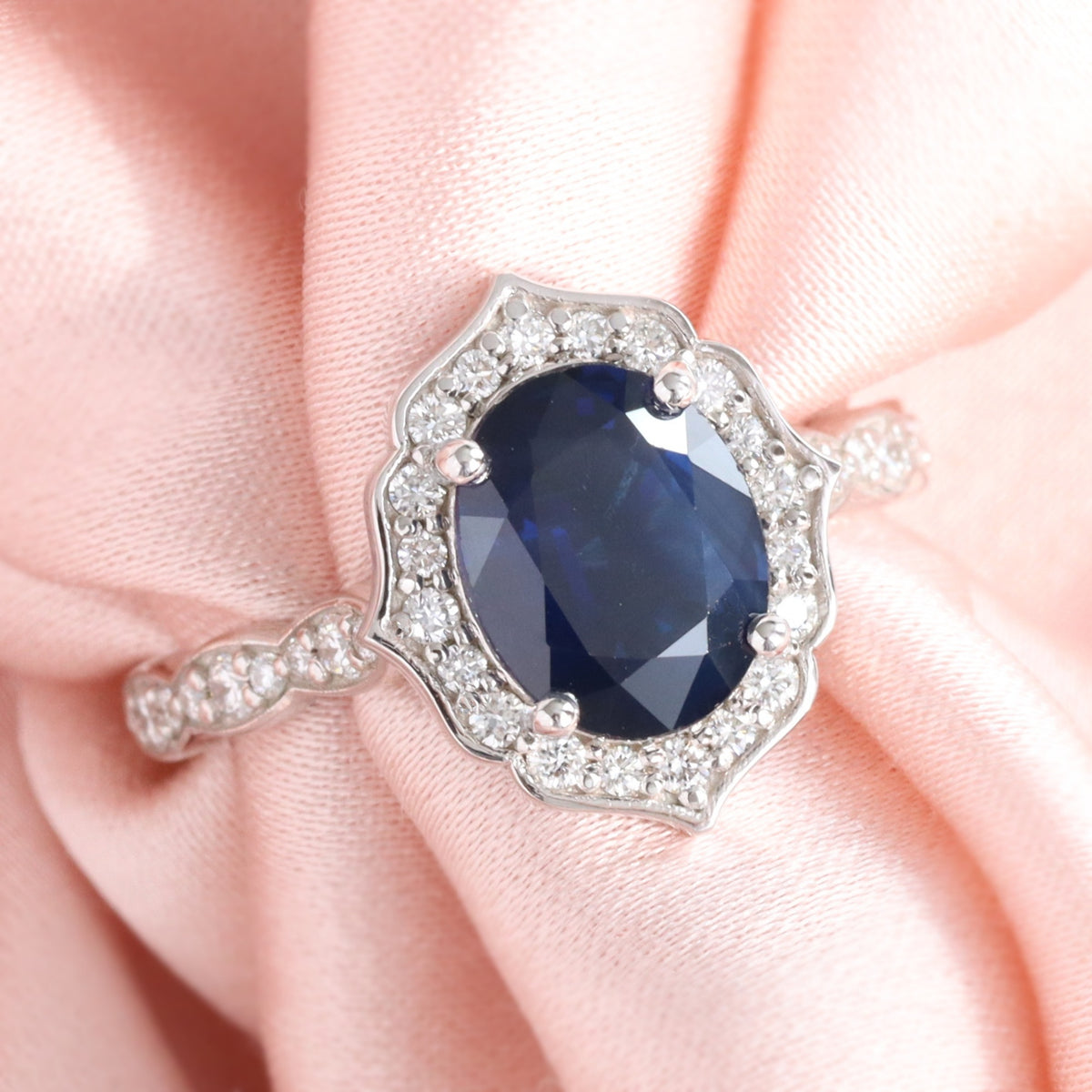 Large Australian blue sapphire ring white gold oval dark blue sapphire diamond engagement ring la more design jewelry