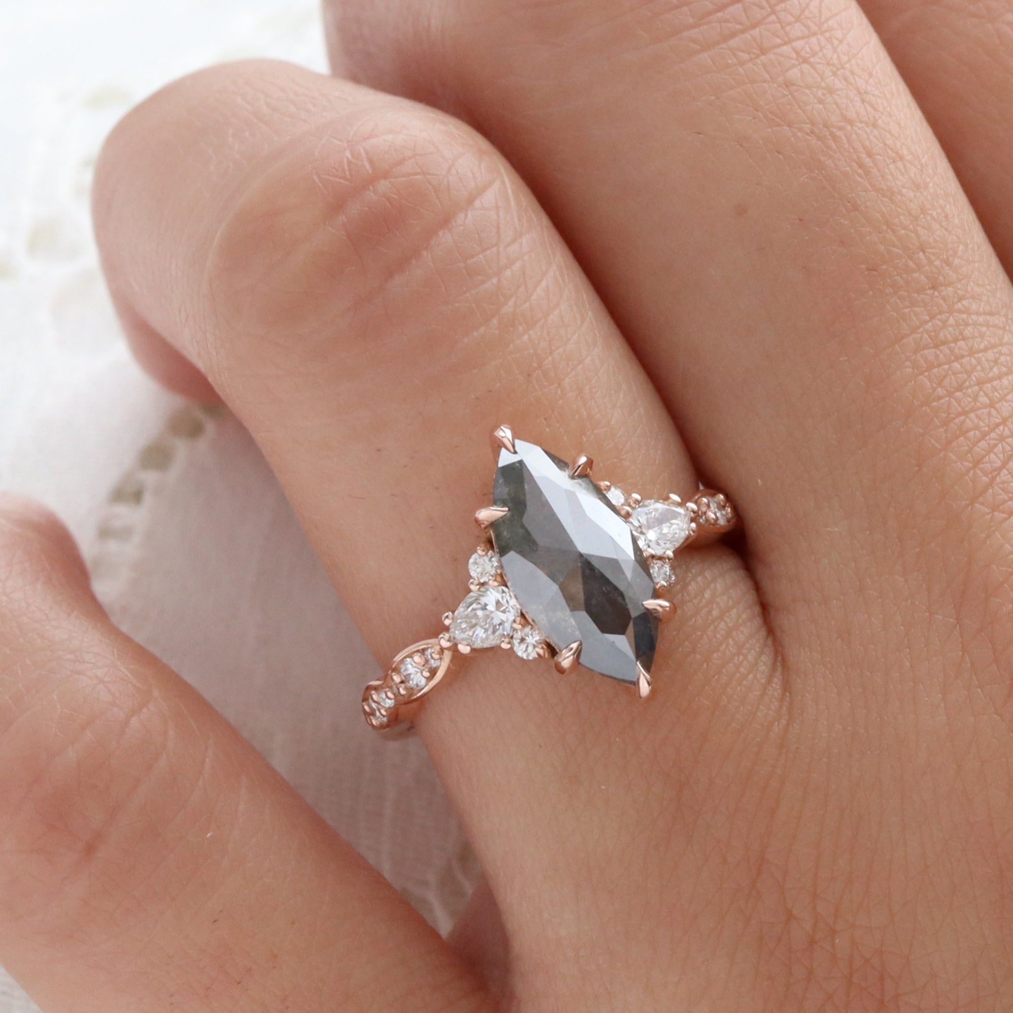 Marquise Grey Diamond Engagement Rings Large Marquise Salt And