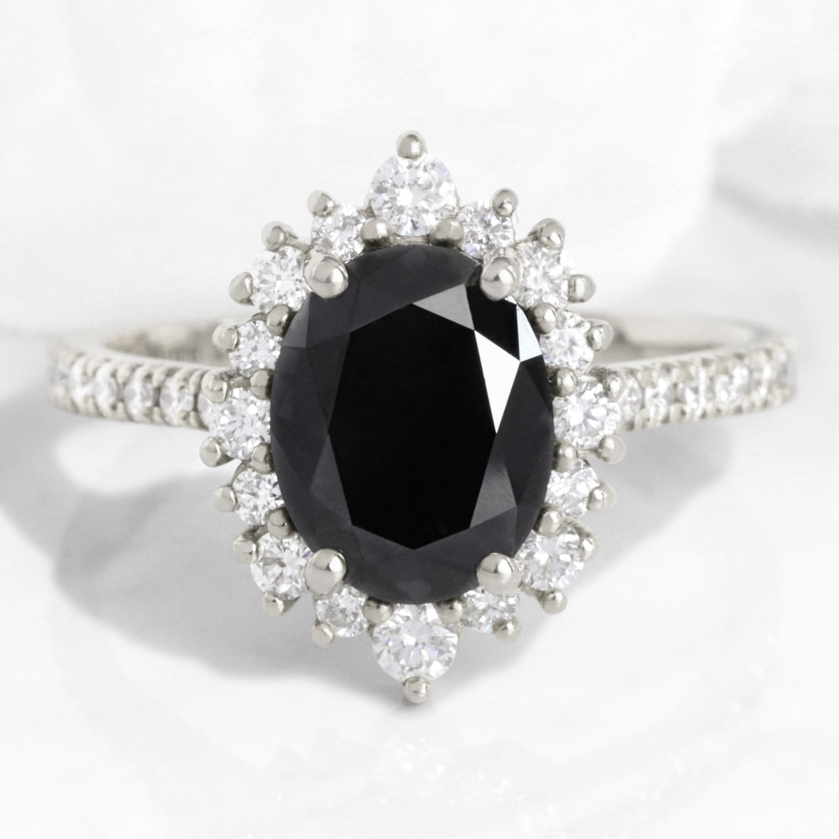 Large Black Diamond Engagement Ring White Gold Halo Diamond Cluster Ring La More Design Jewelry