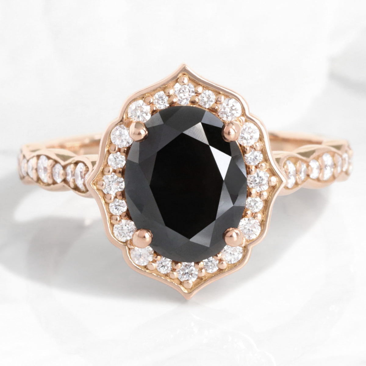 Large oval black diamond engagement ring rose gold vintage halo black diamond ring la more design jewelry