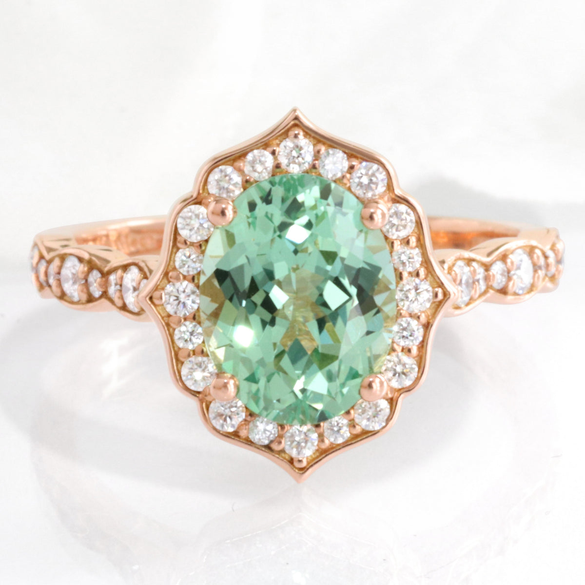 Large oval green sapphire engagement ring rose gold vintage halo diamond sapphire ring la more design jewelry
