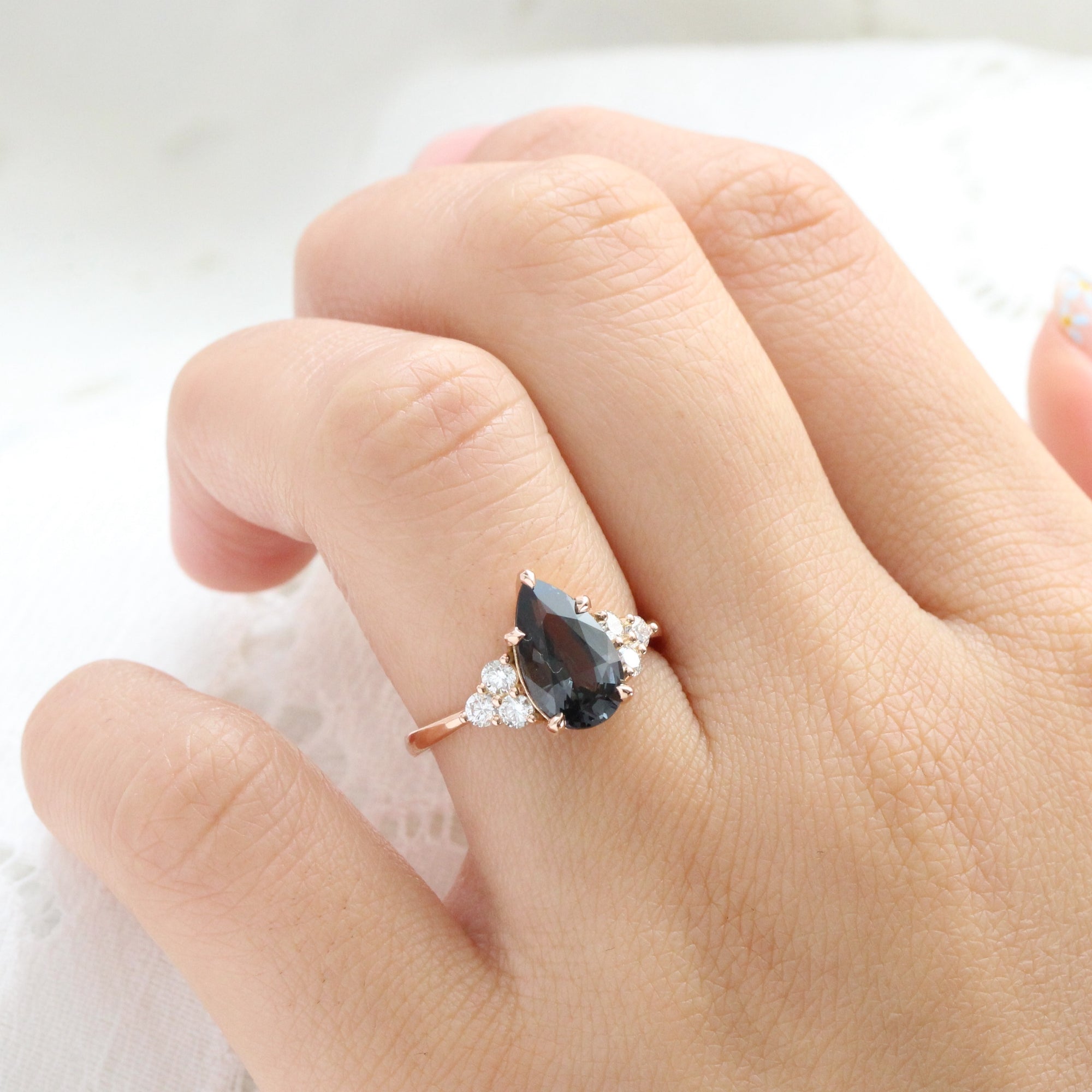 Pear shaped grey diamond ring deals