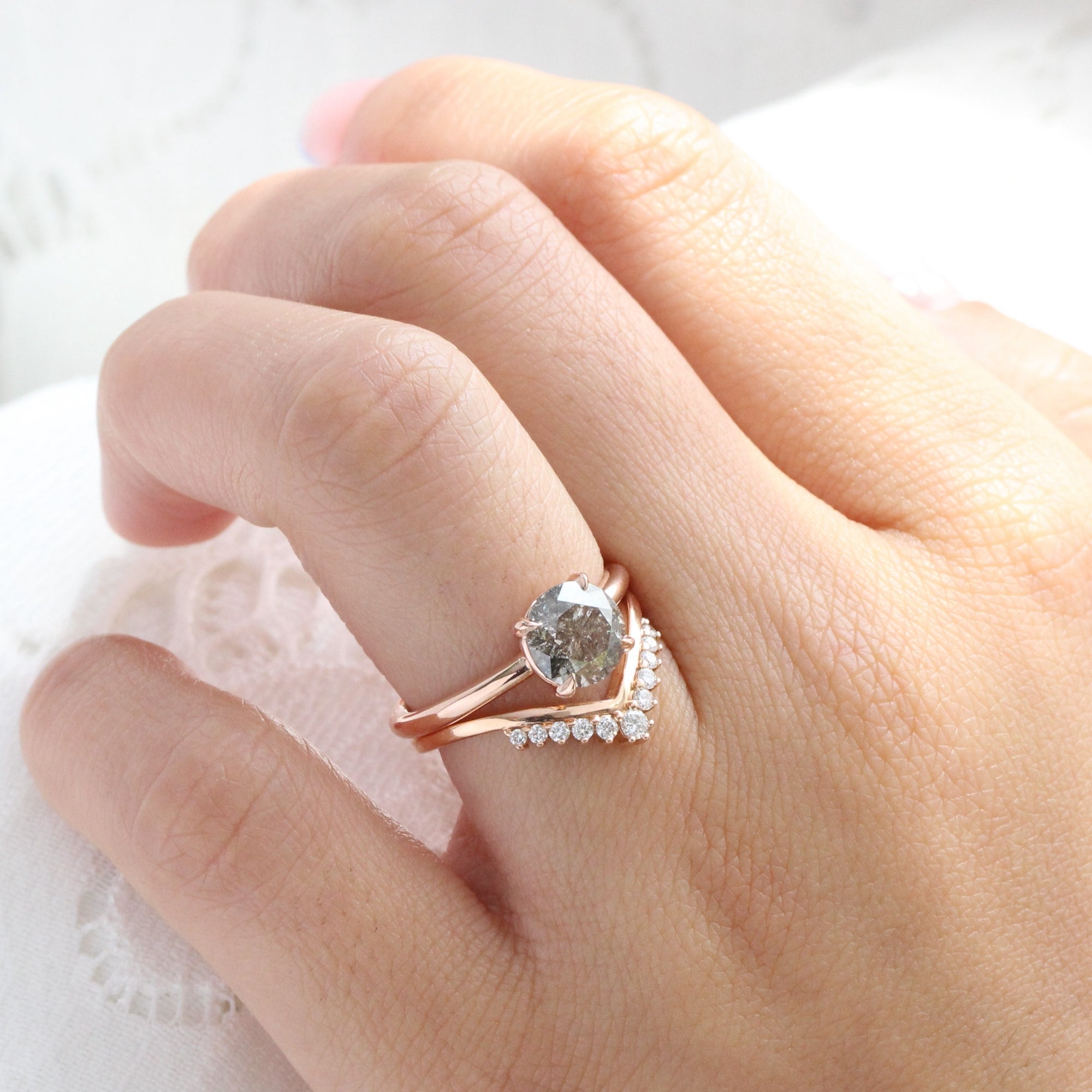 Large salt and pepper diamond ring rose gold solitaire grey diamond ring la more design jewelry