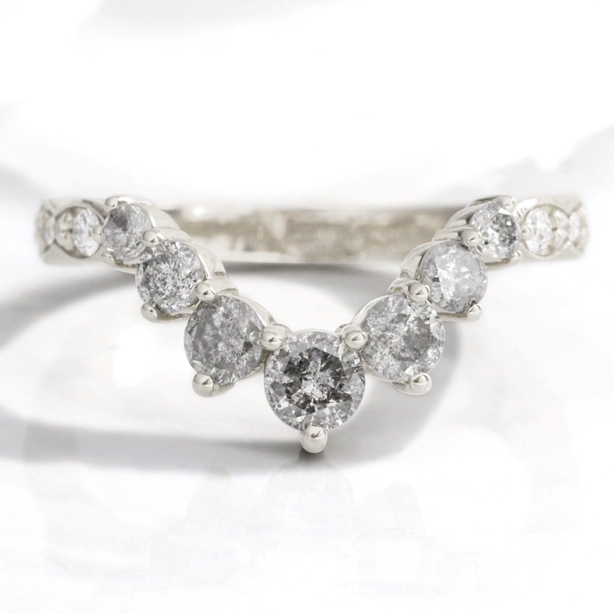 Large salt and pepper diamond wedding ring white gold deep curved diamond wedding band la more design jewelry