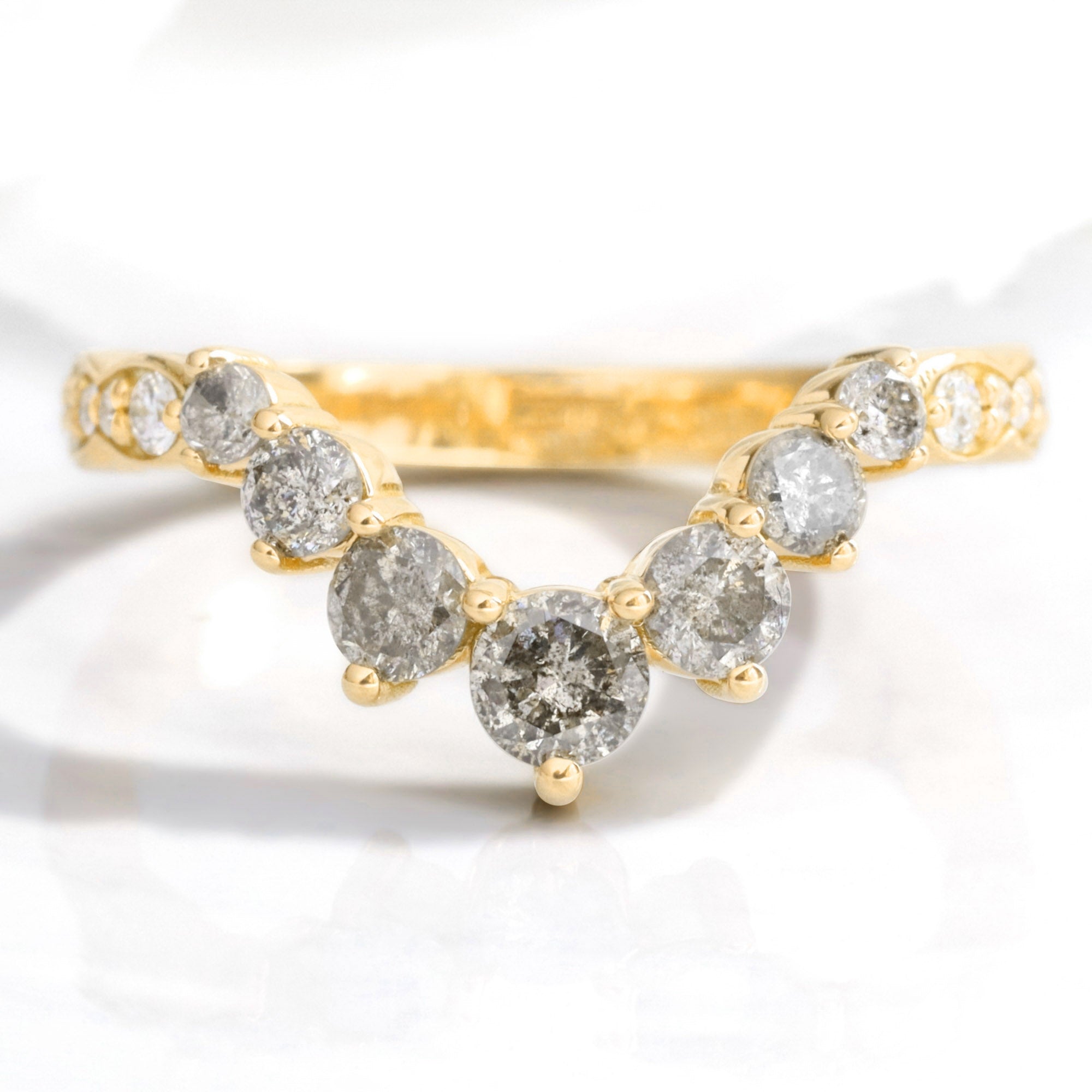 Large salt and pepper diamond wedding ring yellow gold deep curved diamond wedding band la more design jewelry