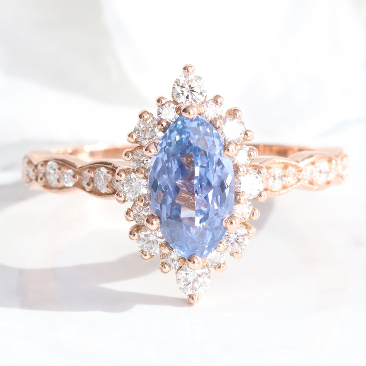 Marquise aqua blue sapphire engagement ring rose gold halo diamond sapphire ring la more design jewelry