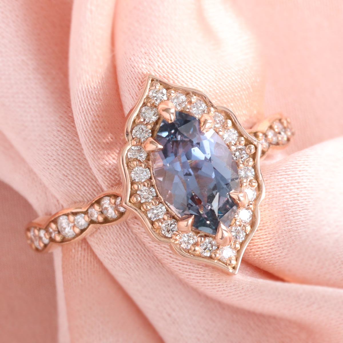 Marquise blue purple sapphire ring rose gold vintage halo diamond sapphire ring la more design jewelry