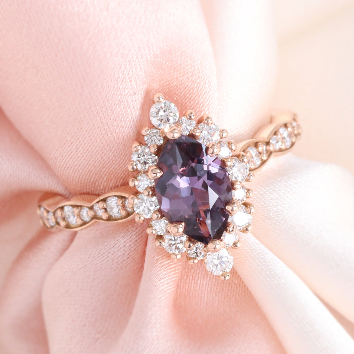 Marquise purple sapphire engagement ring rose gold halo diamond sapphire ring la more design jewelry