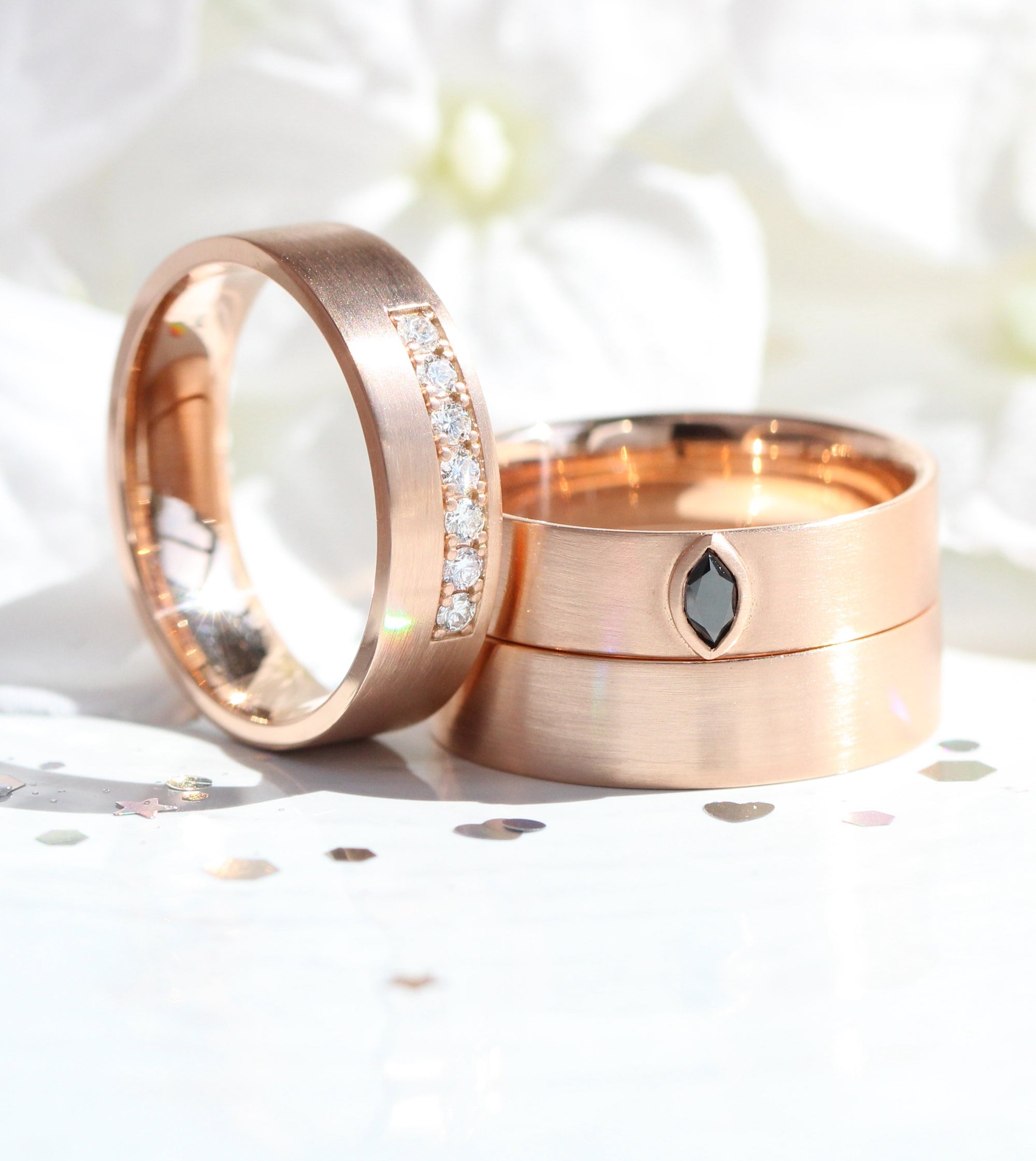 Men’s wedding bands, gender neutral rings, unisex wedding rings, his and her wedding ring sets La More Design Jewelry