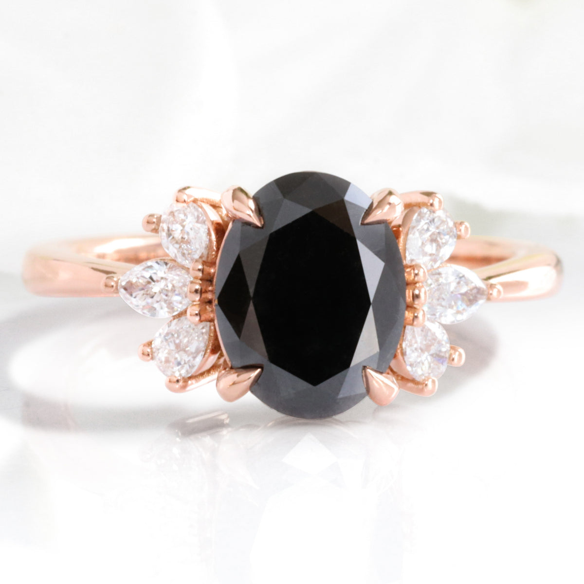 Oval black diamond engagement ring rose gold 3 stone black diamond cluster ring la more design jewelry
