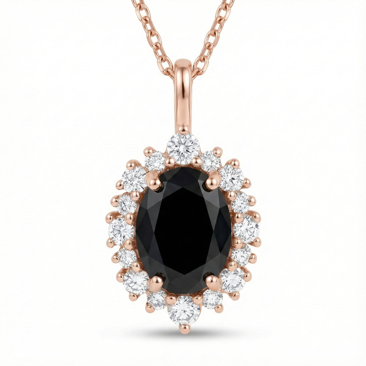 Oval black diamond pendant rose gold tiara halo black diamond necklace la more design jewelry