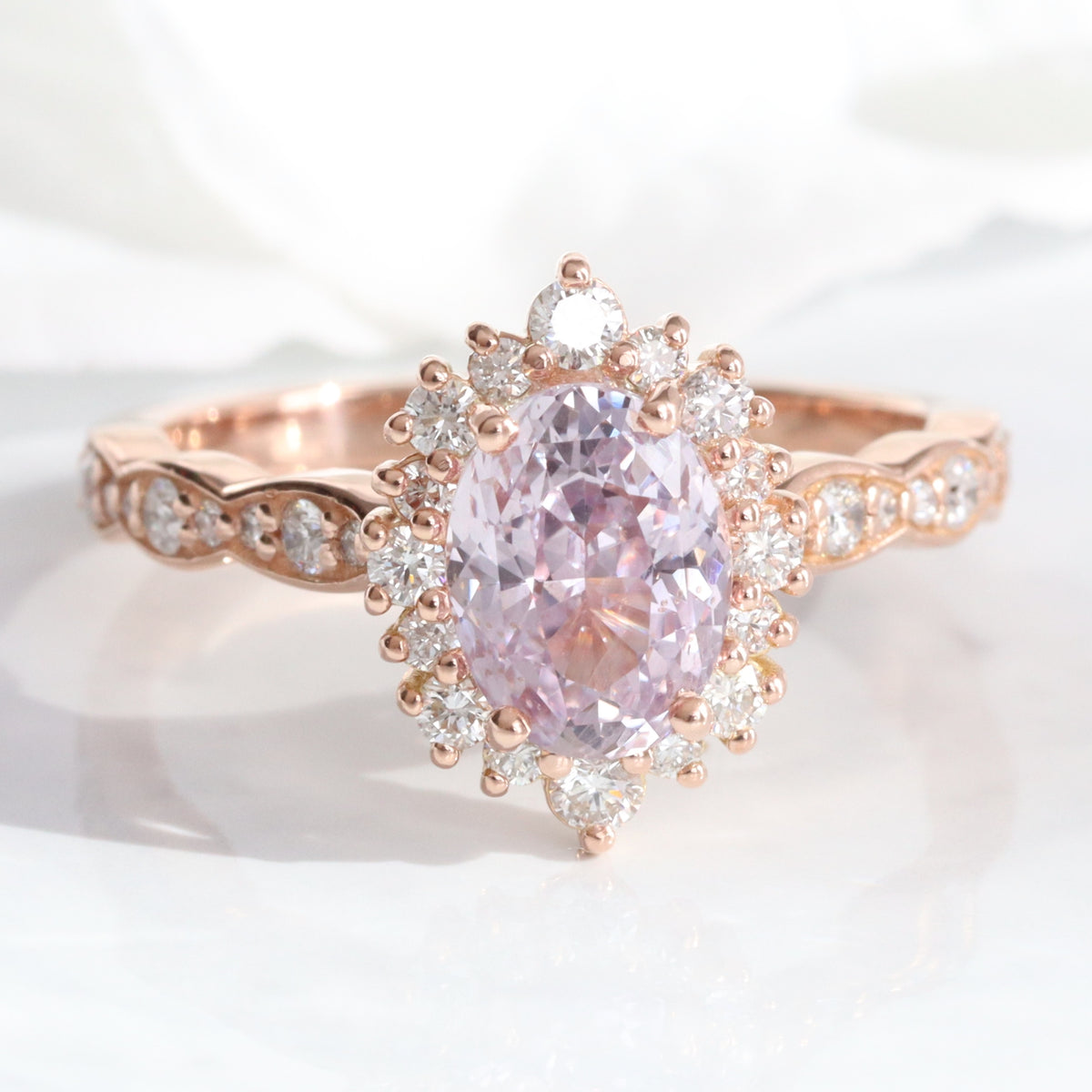 Oval lavender sapphire engagement ring rose gold halo diamond sapphire ring la more design jewelry