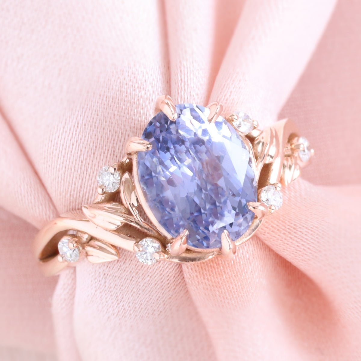 Oval lavender sapphire ring rose gold floral leaf diamond purple sapphire solitaire ring la more design jewelry