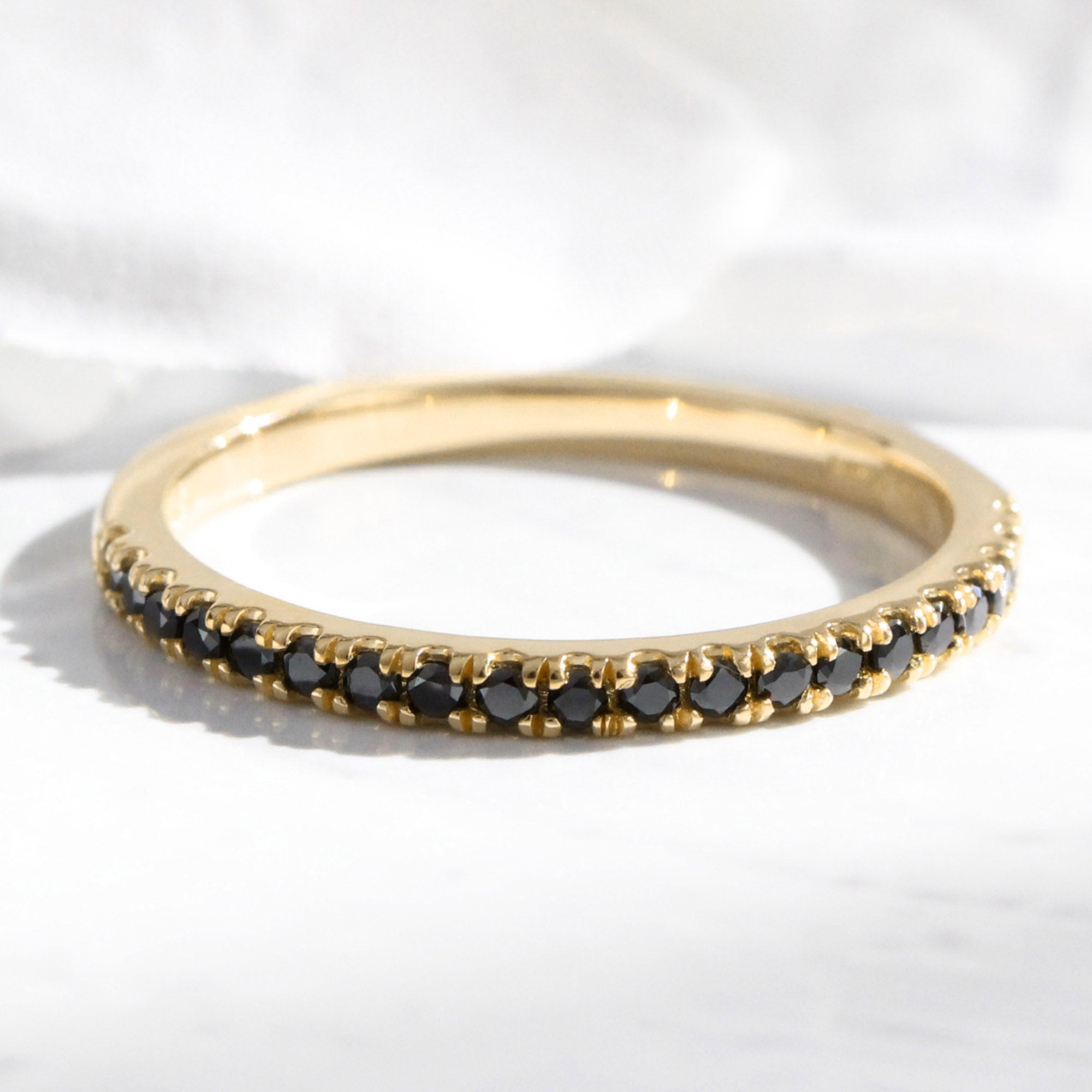 Pave black diamond wedding ring yellow gold half eternity wedding band la more design jewelry