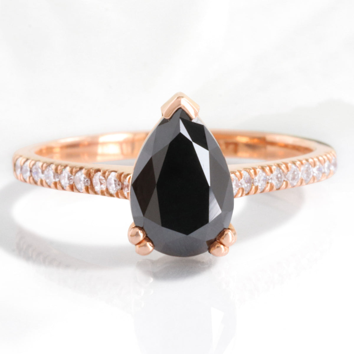 Pear black diamond engagement ring rose gold black diamond solitaire ring la more design jewelry