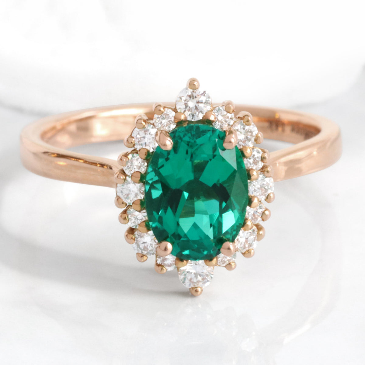 Pear emerald engagement ring rose gold ruby halo diamond ring la more design jewelry