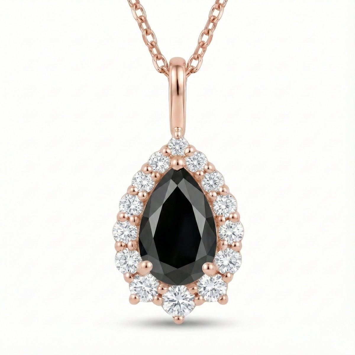 Pear black diamond necklace rose gold halo black diamond pendant gold chain la more design jewelry
