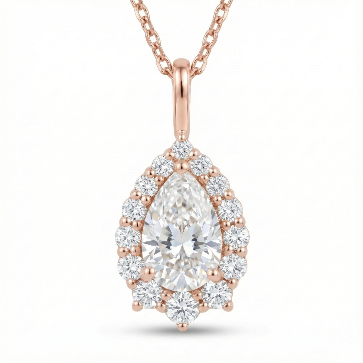 Pear moissanite necklace rose gold halo diamond moissanite pendant gold chain la more design jewelry