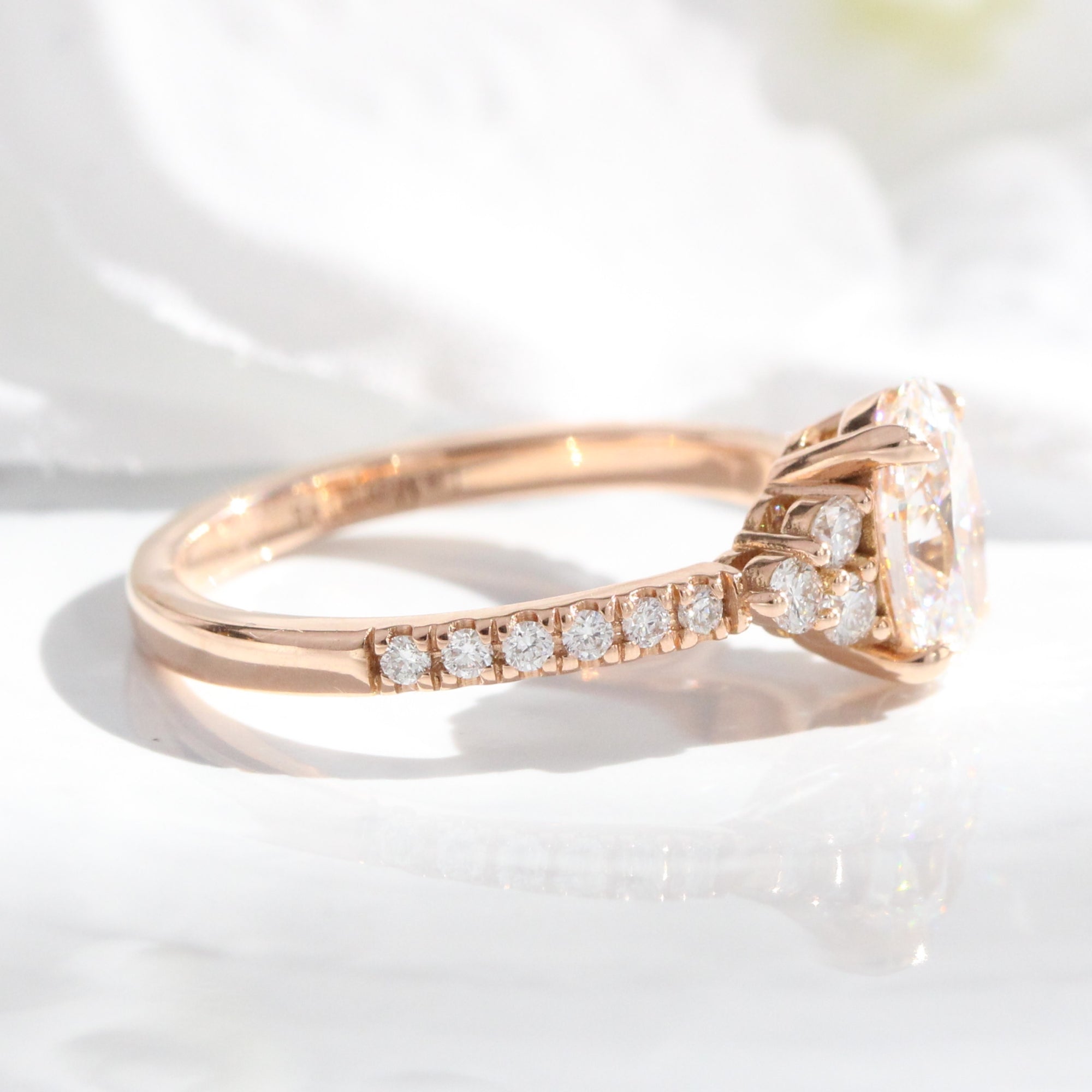 lab grown diamond 3 stone engagement ring rose gold oval diamond cluster ring la more design jewelry
