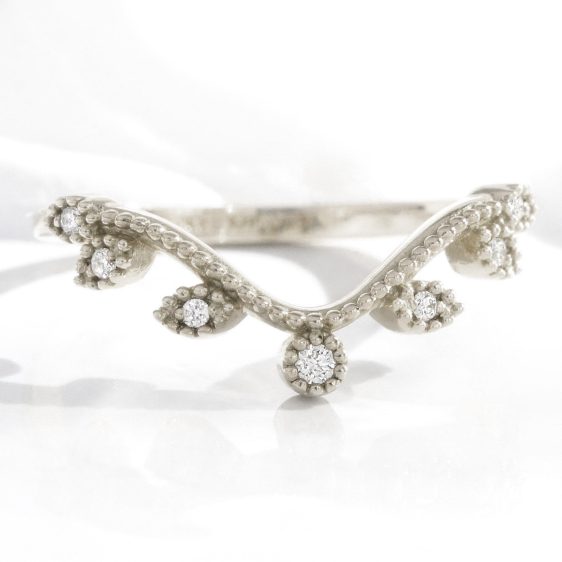 curved leaf diamond wedding band white gold u shaped ring la more design jewelry