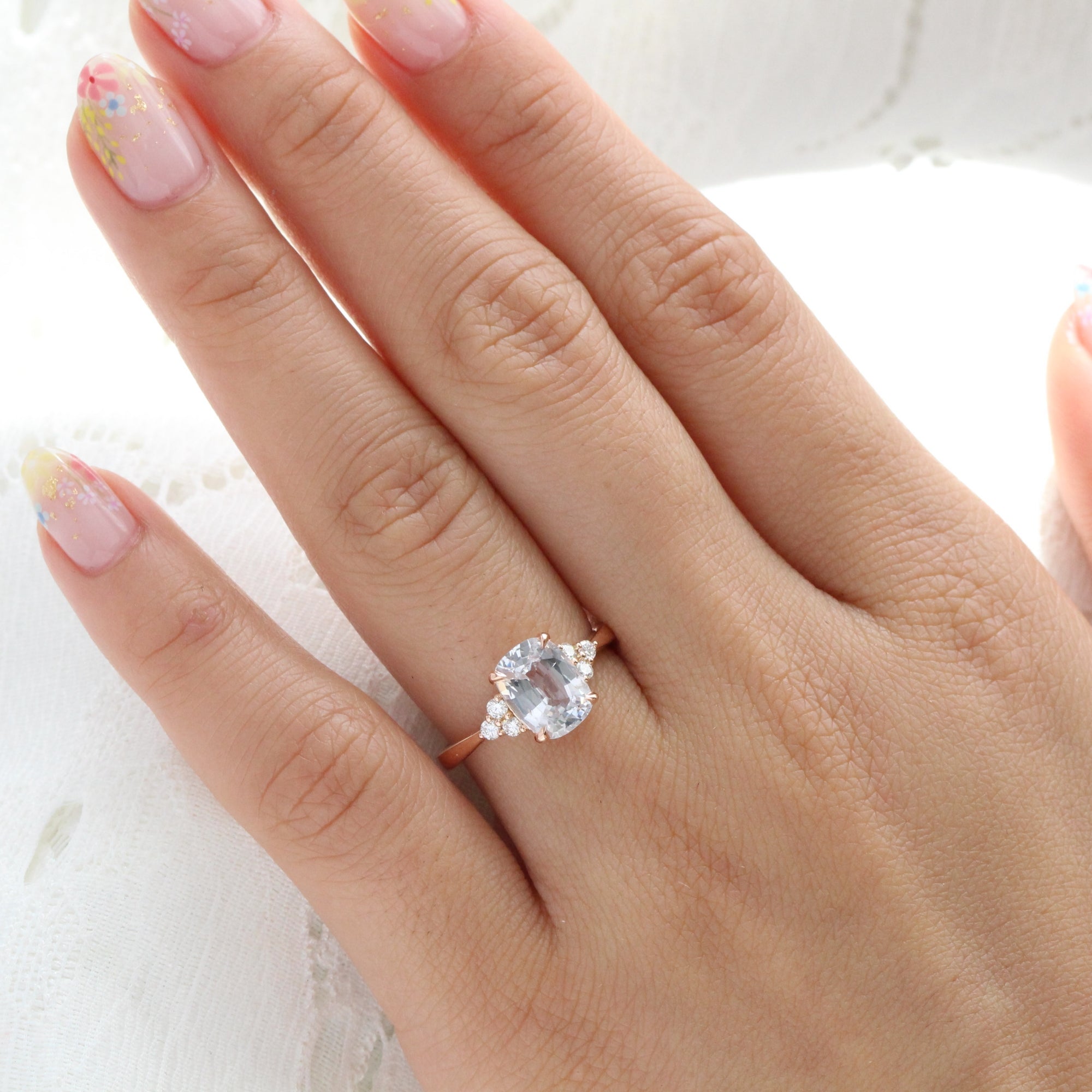 Rose Gold Ct Cushion Cut Diamond Ring Large White Sapphire Diamond