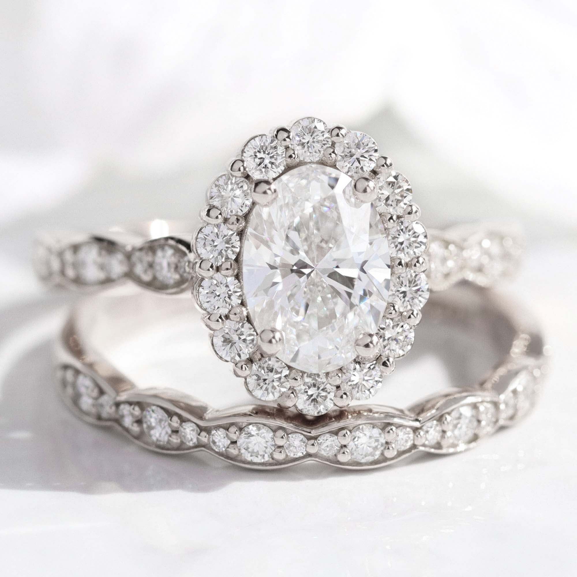 lab diamond ring bridal set white gold halo diamond engagement ring La More Design Jewelry