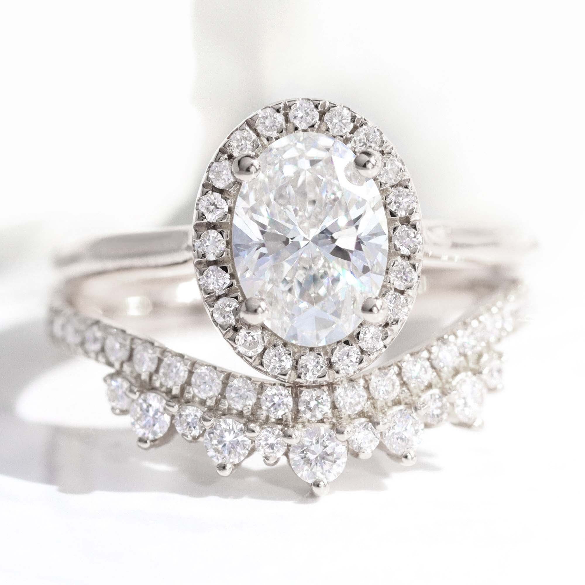 lab diamond ring bridal set white gold halo oval diamond engagement ring La More Design Jewelry