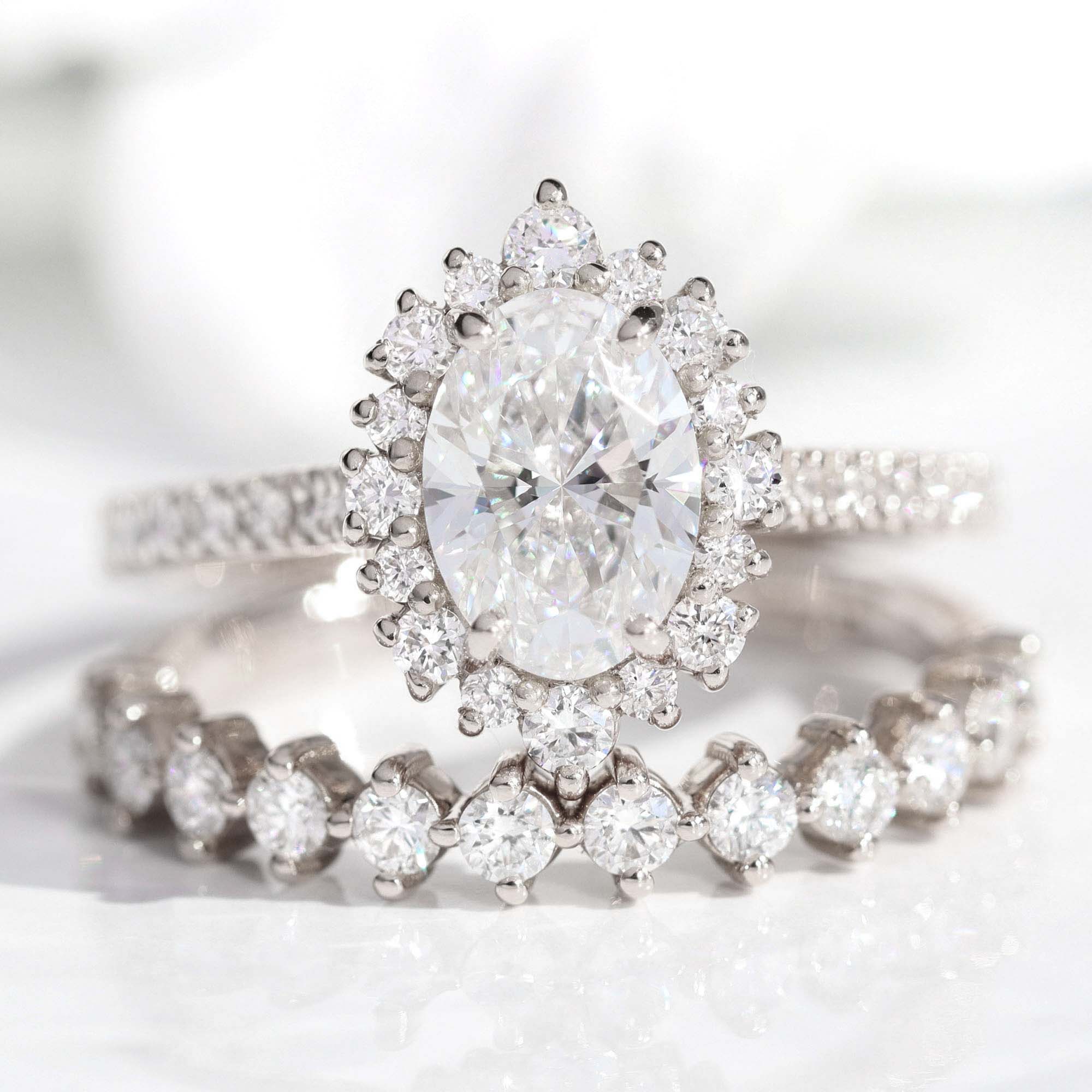 lab diamond ring bridal set white gold halo oval diamond engagement ring La More Design Jewelry
