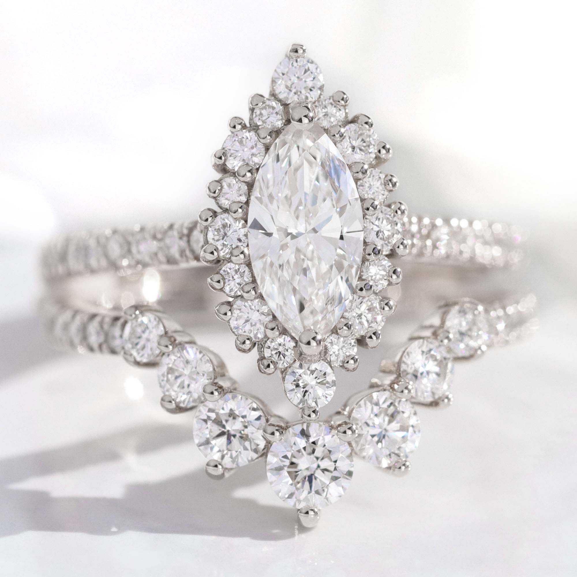 lab diamond ring bridal set white gold marquise diamond halo engagement ring La More Design Jewelry