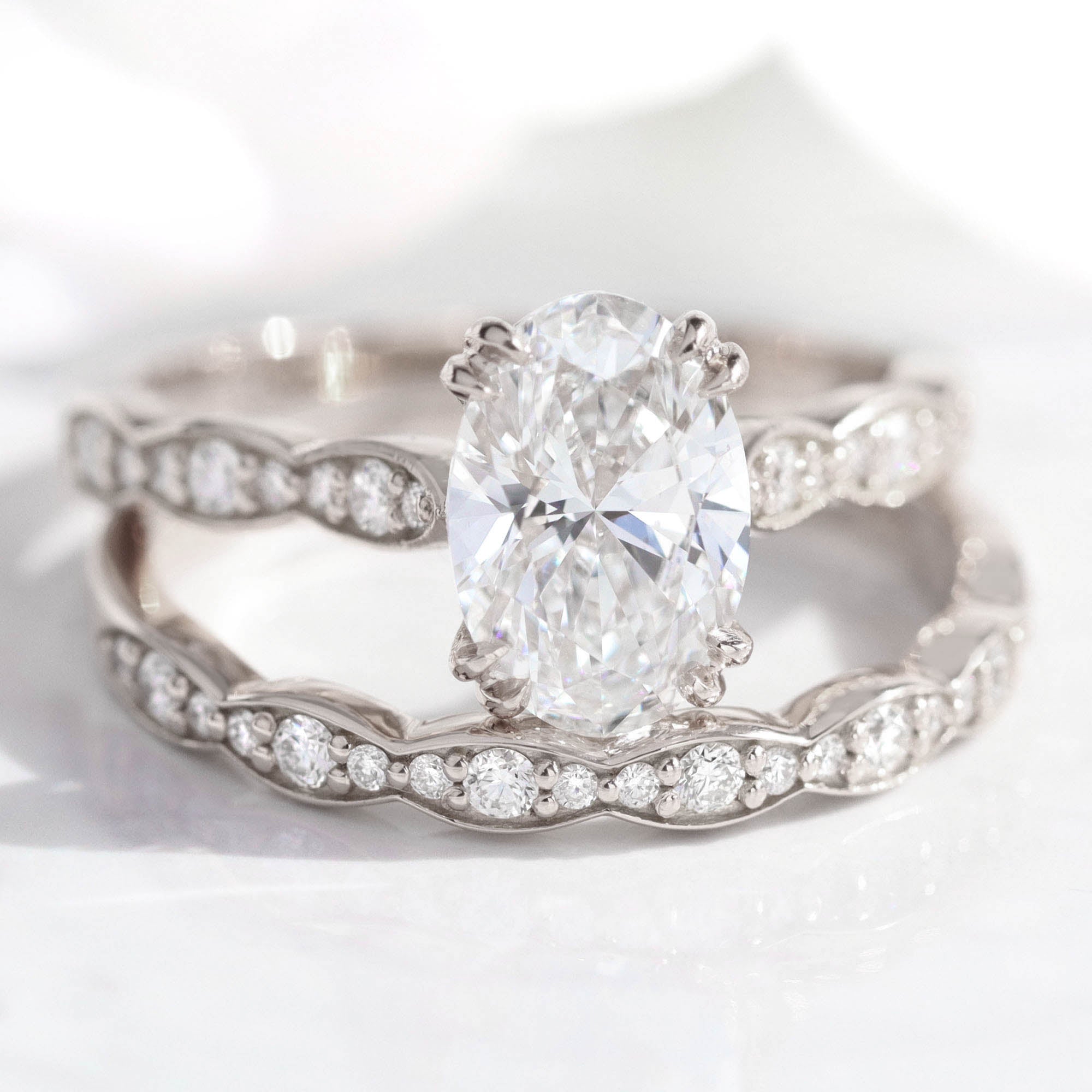 lab diamond ring bridal set white gold oval diamond solitaire engagement ring La More Design Jewelry