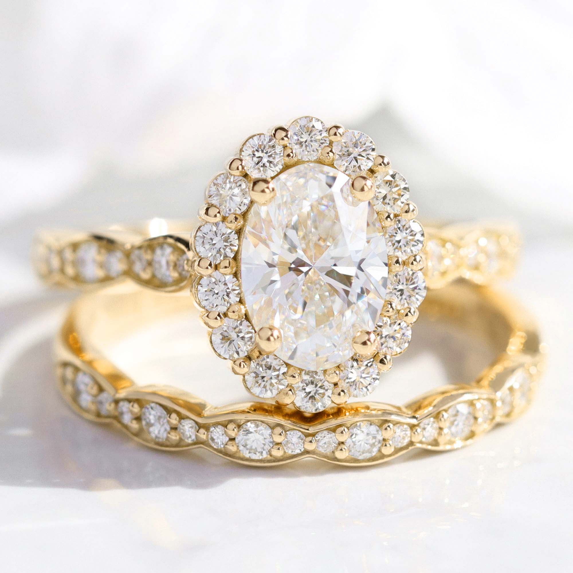 lab diamond ring bridal set yellow gold halo diamond engagement ring La More Design Jewelry