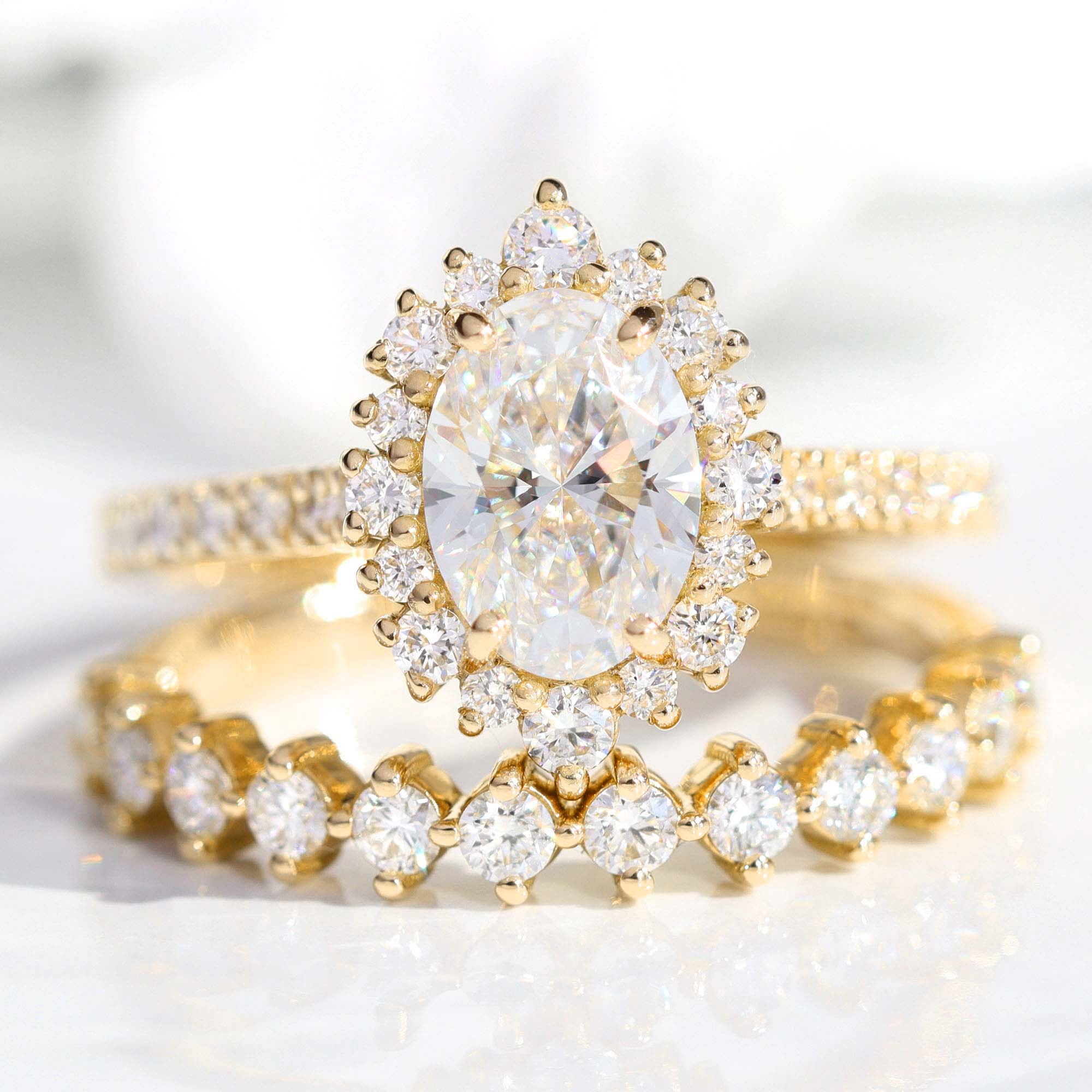 lab diamond ring bridal set yellow gold halo oval diamond engagement ring La More Design Jewelry