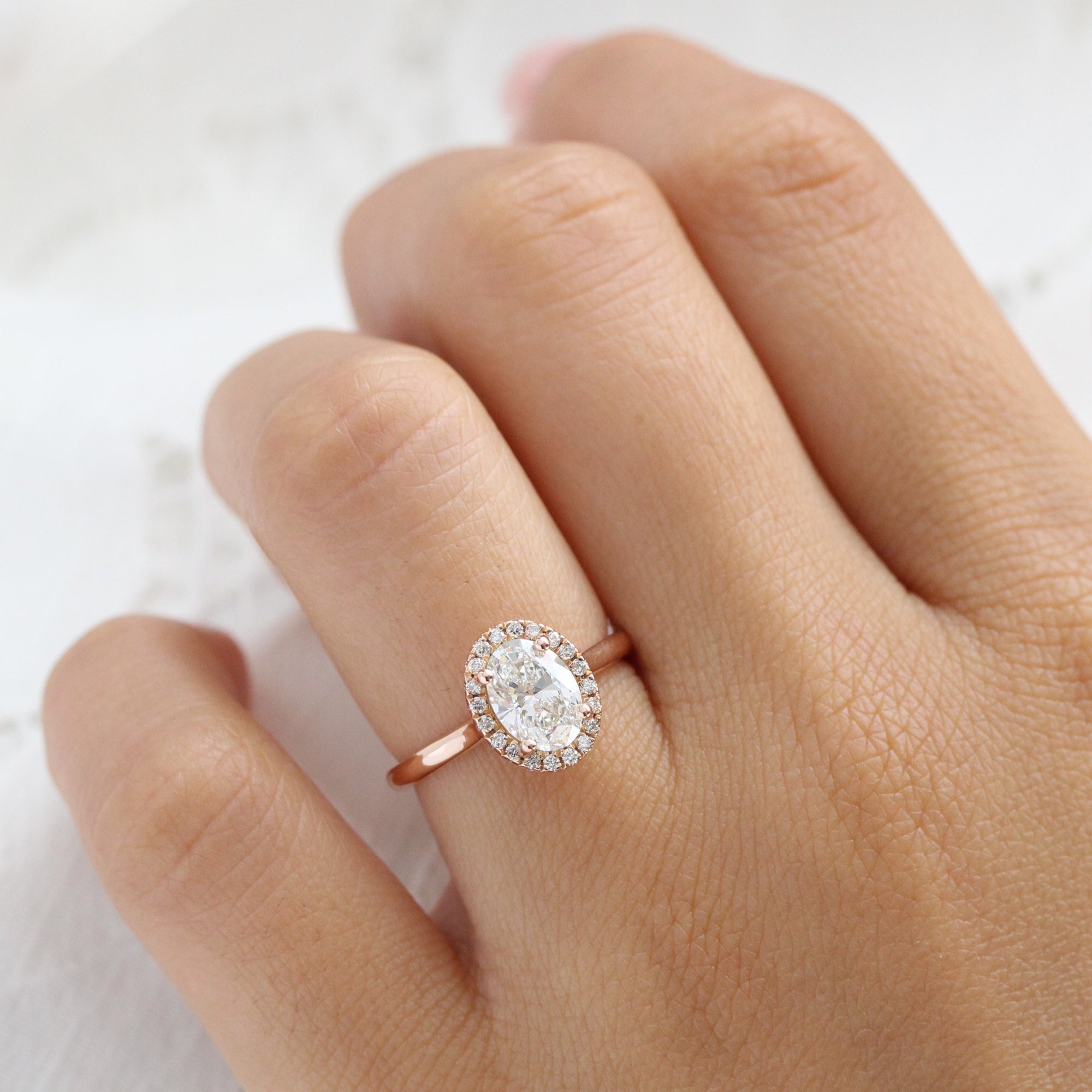 Halo Plain Band Diamond Engagement Ring Round Halo Engagement Ring