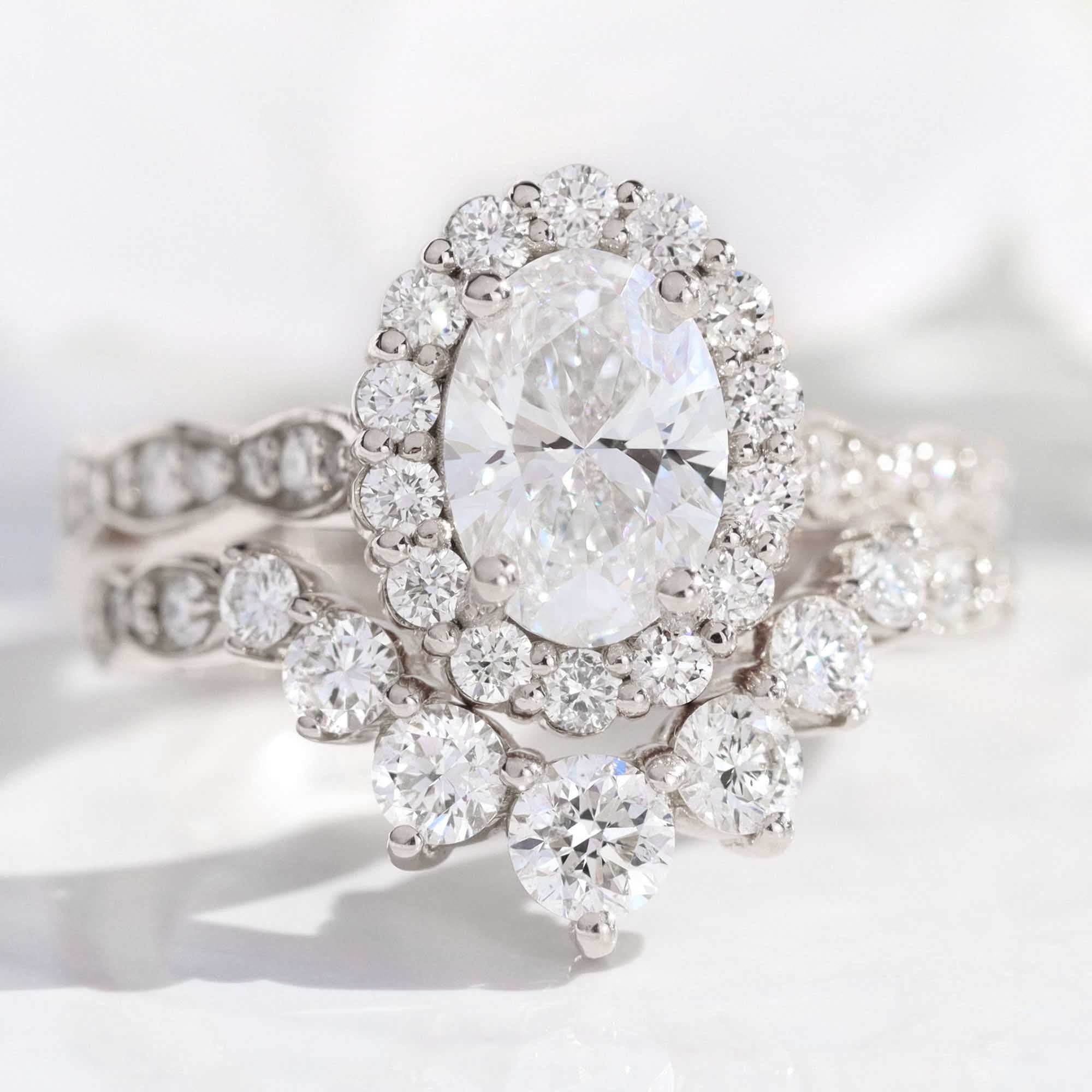 lab diamond ring stack white gold halo diamond engagement ring set La More Design Jewelry