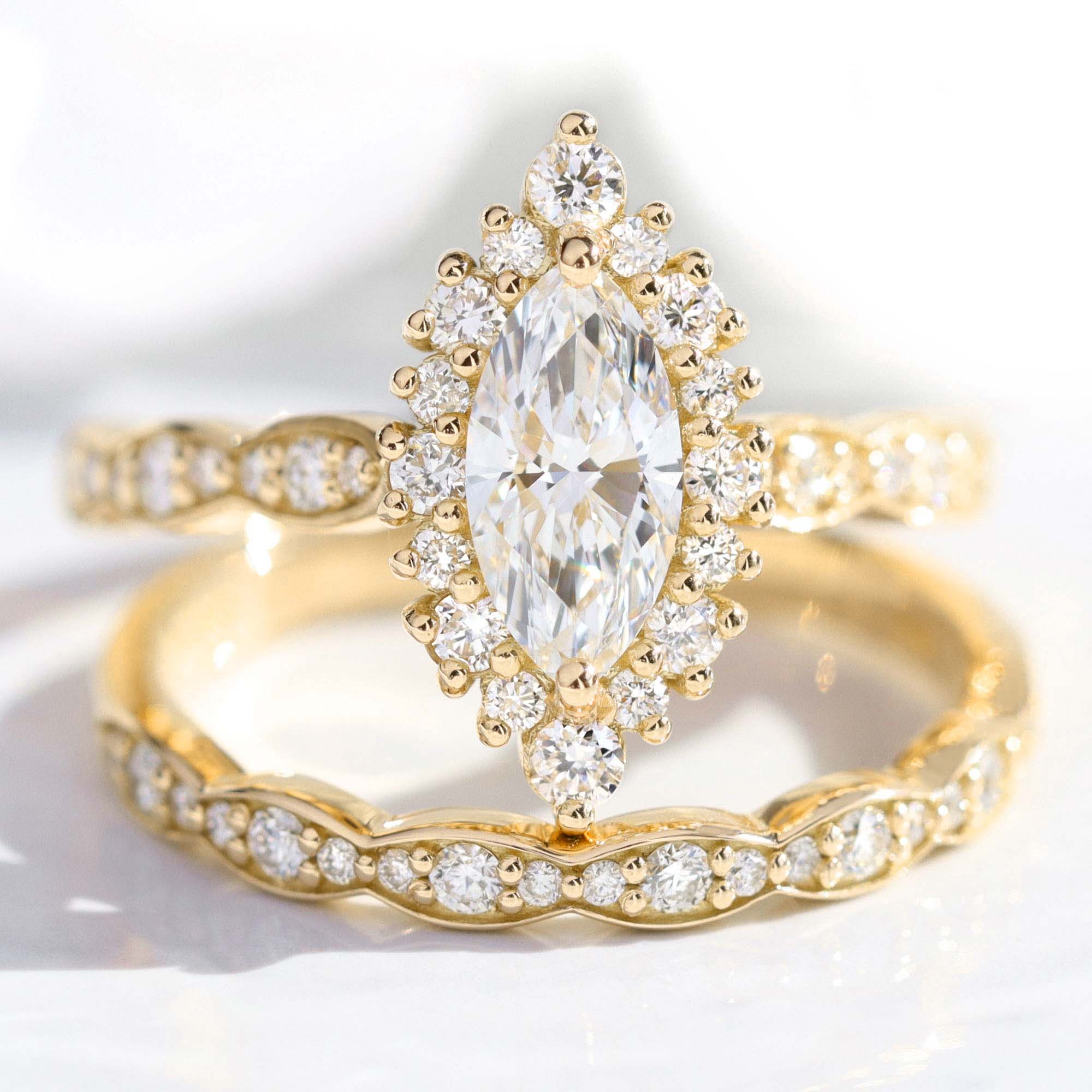 lab diamond ring stack white gold marquise diamond halo engagement ring set La More Design Jewelry