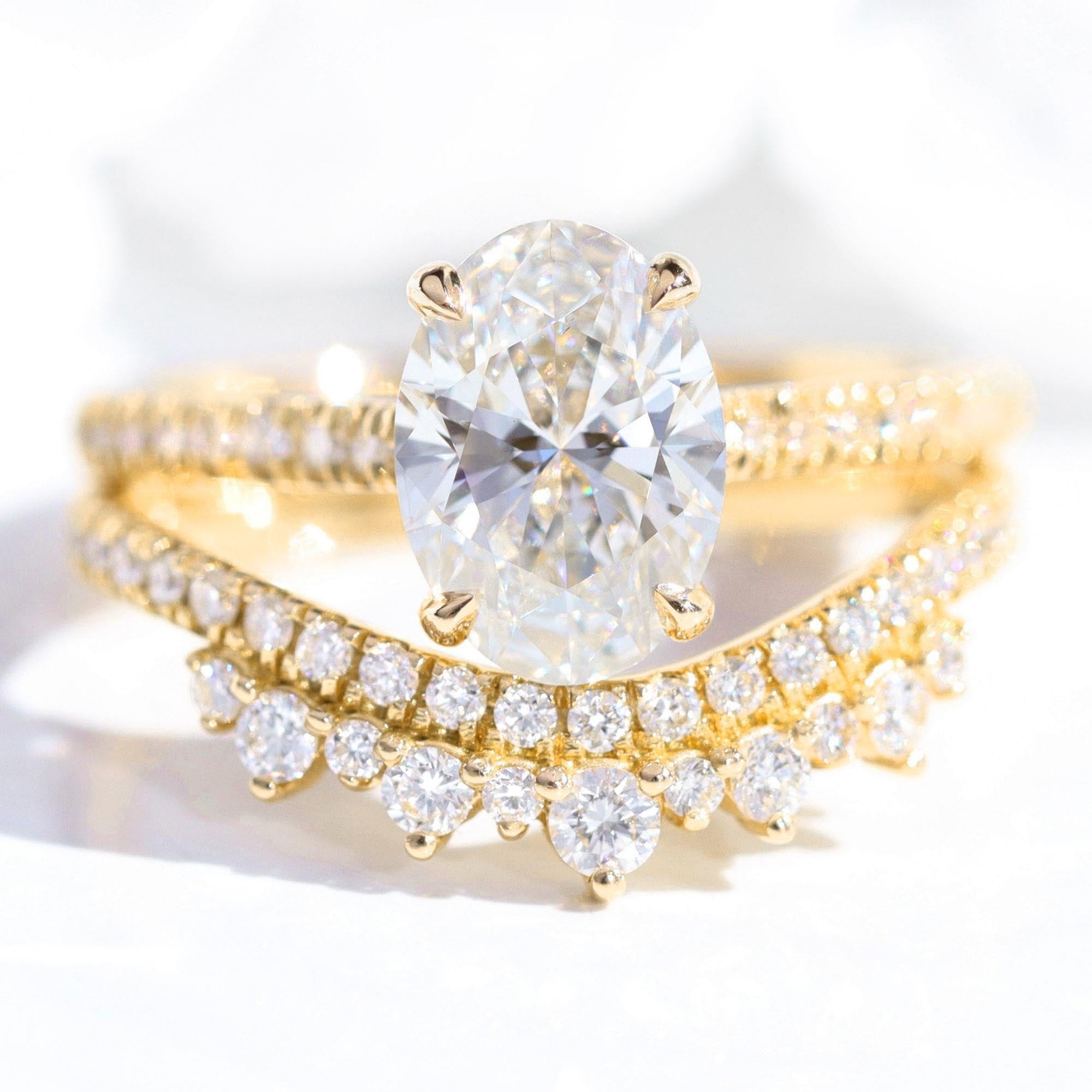 lab diamond ring stack yellow gold oval diamond solitaire engagement ring set La More Design Jewelry