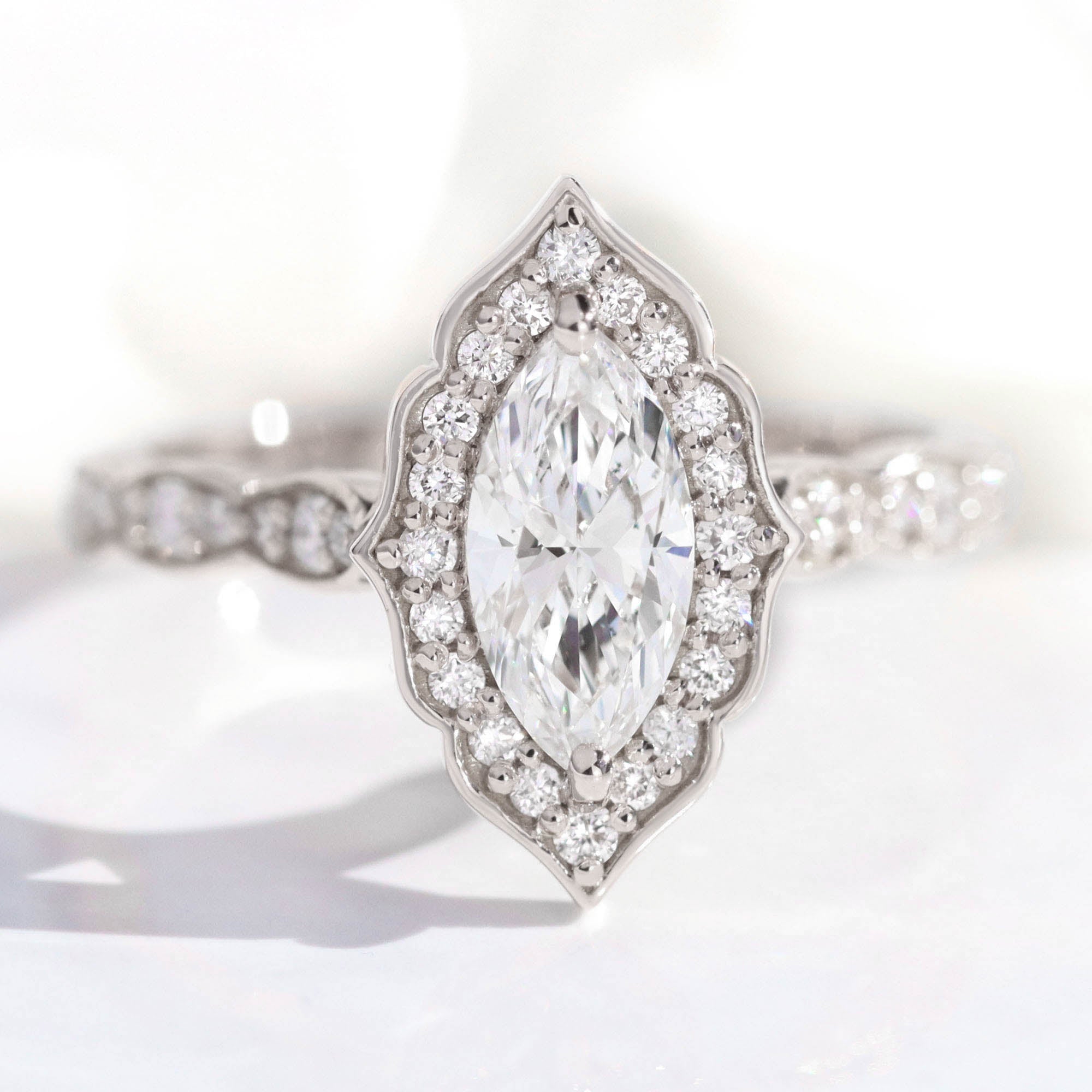 lab diamond ring white gold halo marquise diamond engagement ring La More Design Jewelry