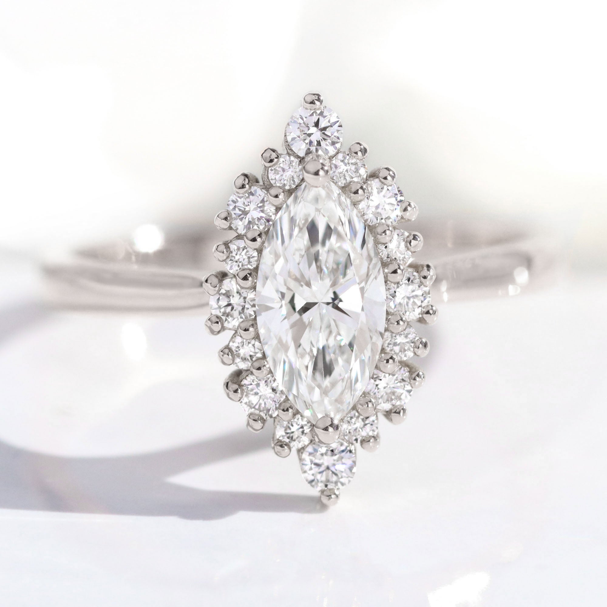 lab diamond ring white gold marquise diamond halo engagement ring La More Design Jewelry